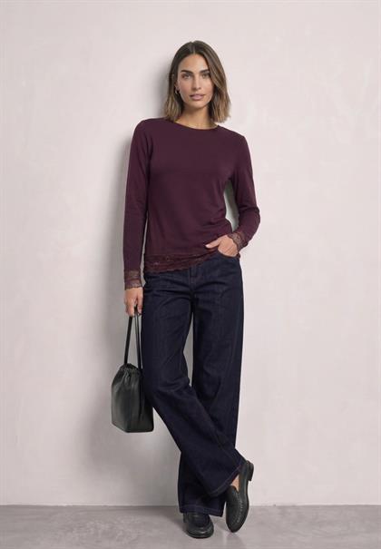 Langarm Shirt mit Boat Neck und Spitze berry plum