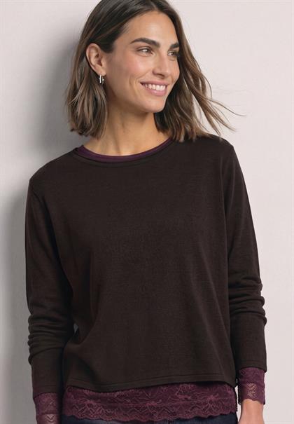 Langarm Shirt mit Boat Neck und Spitze berry plum