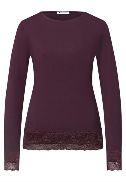 Langarm Shirt mit Boat Neck und Spitze berry plum