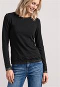 Langarm Shirt mit Boat Neck und Spitze black