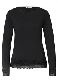 Langarm Shirt mit Boat Neck und Spitze black