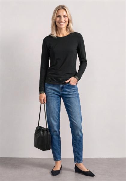 Langarm Shirt mit Boat Neck und Spitze black