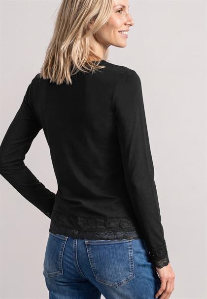 Langarm Shirt mit Boat Neck und Spitze black