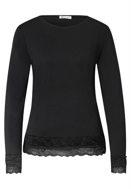 Langarm Shirt mit Boat Neck und Spitze black