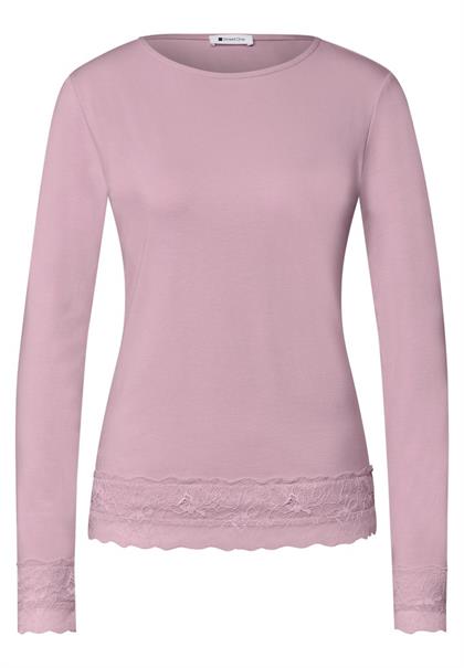 Langarm Shirt mit Boat Neck und Spitze quiet rose