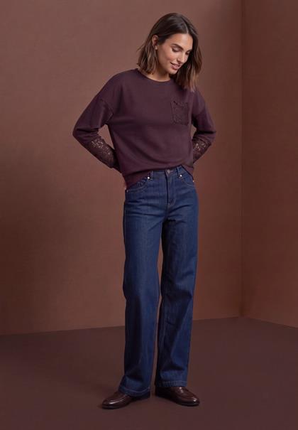 Langarm Shirt mit Details aus Spitze berry plum