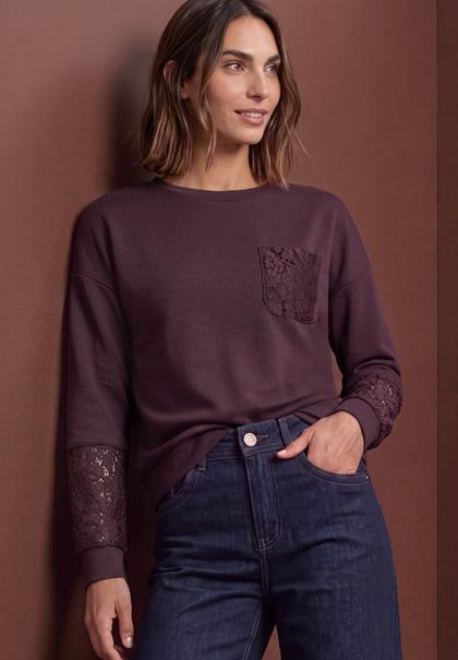 Langarm Shirt mit Details aus Spitze berry plum
