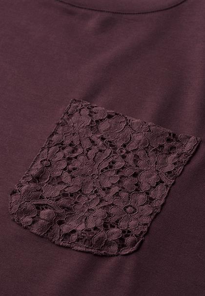Langarm Shirt mit Details aus Spitze berry plum