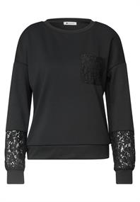 Langarm Shirt mit Details aus Spitze black