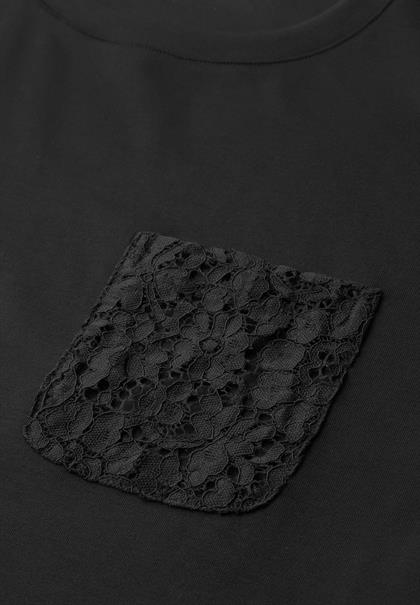 Langarm Shirt mit Details aus Spitze black