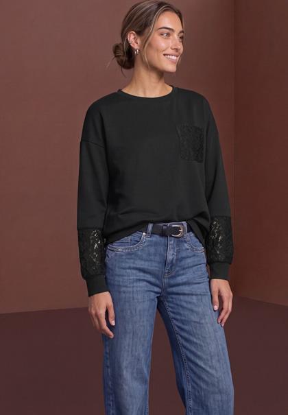 Langarm Shirt mit Details aus Spitze black