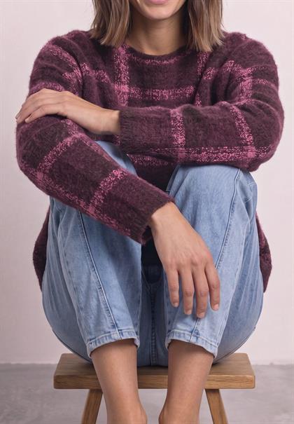 Langarm Shirt mit Rundhals und Karomuster rustic rouge