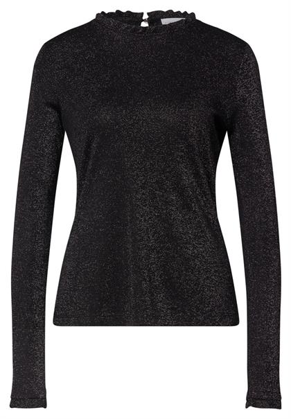 Langarm Shirt mit Rundhals und Rüschen black