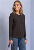 Langarm Shirt mit Rundhals und Spitze black coffee