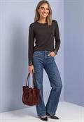 Langarm Shirt mit Rundhals und Spitze black coffee