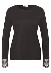 Langarm Shirt mit Rundhals und Spitze black coffee