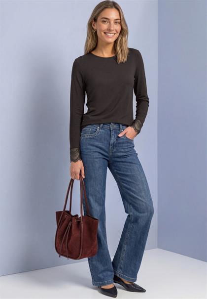 Langarm Shirt mit Rundhals und Spitze black coffee