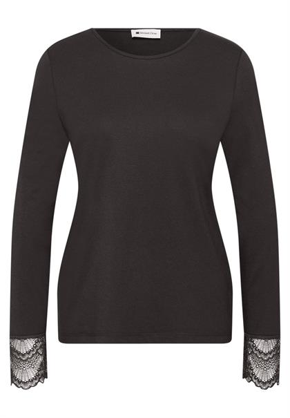 Langarm Shirt mit Rundhals und Spitze black coffee