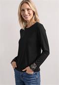 Langarm Shirt mit Rundhals und Spitze black