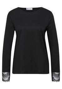 Langarm Shirt mit Rundhals und Spitze black