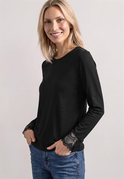 Langarm Shirt mit Rundhals und Spitze black