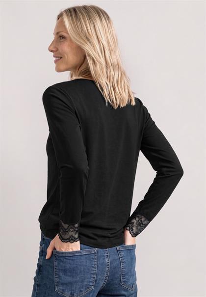 Langarm Shirt mit Rundhals und Spitze black