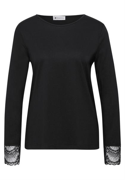 Langarm Shirt mit Rundhals und Spitze black