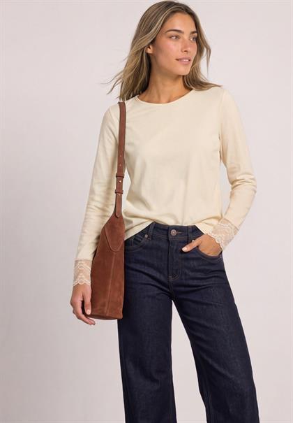 Langarm Shirt mit Rundhals und Spitze pure beige
