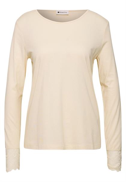 Langarm Shirt mit Rundhals und Spitze pure beige