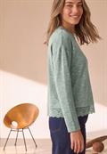 Langarm Shirt mit Rundhals und Spitzenborte eucalyptus green mel.