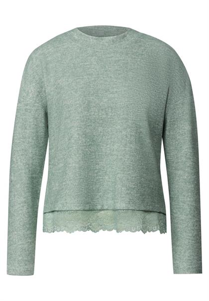 Langarm Shirt mit Rundhals und Spitzenborte eucalyptus green mel.