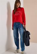 Langarm Shirt mit Stehkragen und Wording flame red