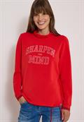 Langarm Shirt mit Stehkragen und Wording flame red