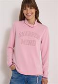 Langarm Shirt mit Stehkragen und Wording mellow rose