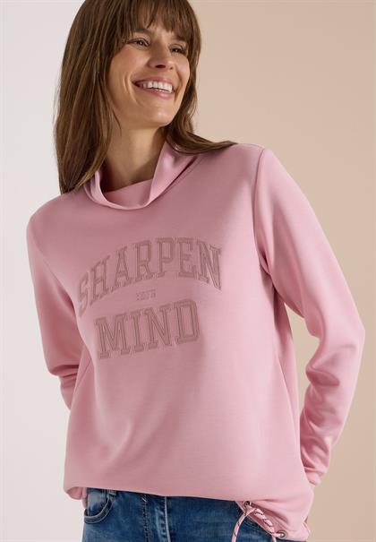 Langarm Shirt mit Stehkragen und Wording mellow rose