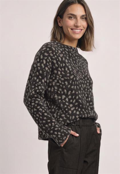 Langarm Shirt mit Turtle Neck und Muster black coffee