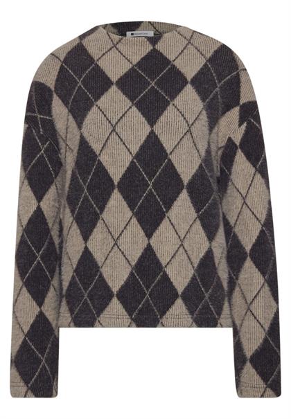 Langarm Shirt mit Turtle Neck und Muster clay sand