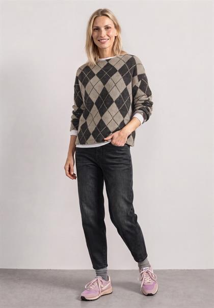 Langarm Shirt mit Turtle Neck und Muster clay sand