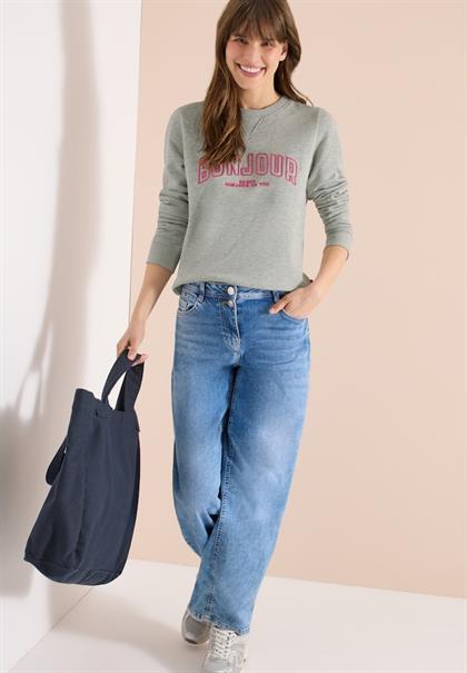 Langarm Sweatshirt mit Stickerei milky grey melange