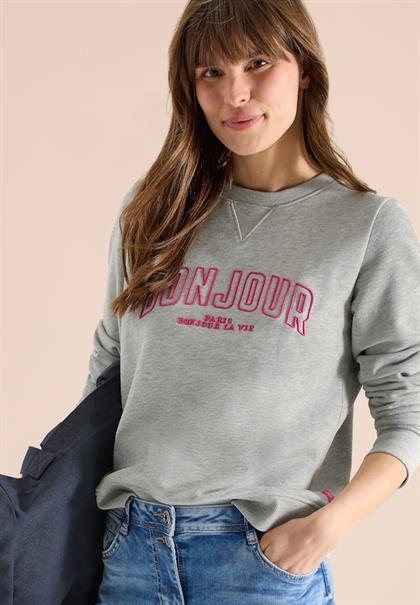 Langarm Sweatshirt mit Stickerei milky grey melange
