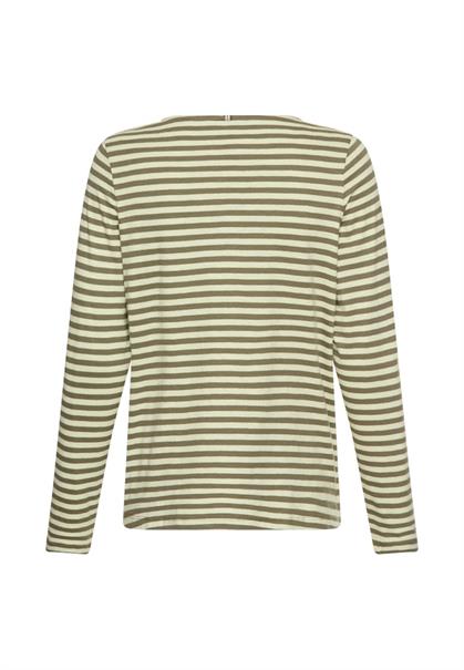 Langarm T-Shirt aus reiner Baumwolle mit Rundhals und seitlichen Schlitzen shadow khaki stripes