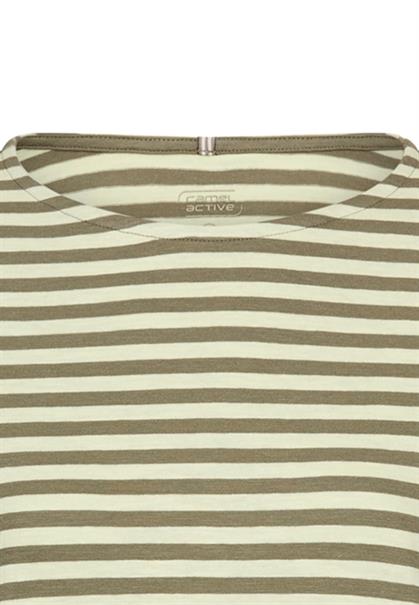Langarm T-Shirt aus reiner Baumwolle mit Rundhals und seitlichen Schlitzen shadow khaki stripes