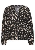 Langarm Tunika mit Split Neck und Reh-Print black