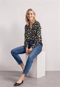 Langarm Tunika mit Split Neck und Reh-Print black