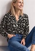 Langarm Tunika mit Split Neck und Reh-Print black