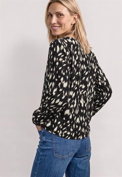 Langarm Tunika mit Split Neck und Reh-Print black