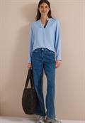 Langarm Tunika mit Split Neck und Tape blouse blue melange