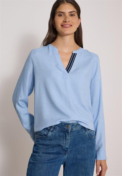 Langarm Tunika mit Split Neck und Tape blouse blue melange