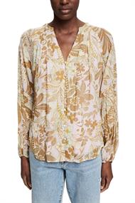 Langarmbluse mit floralem Print beige