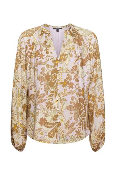 Langarmbluse mit floralem Print beige